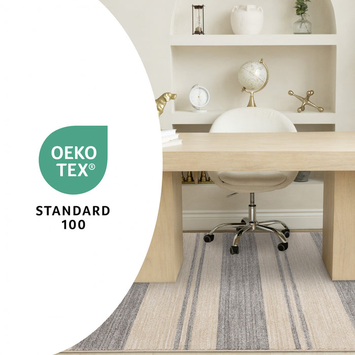 Covington Beige Grey Striped Design Rug, 5'3\" x 7'7\" Indoor Area Rug