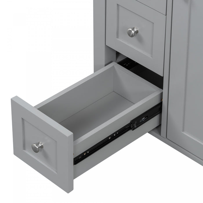 Scott 24\" Bathroom Vanity with Ceramic Sink and Rubberwood Legs, Grey