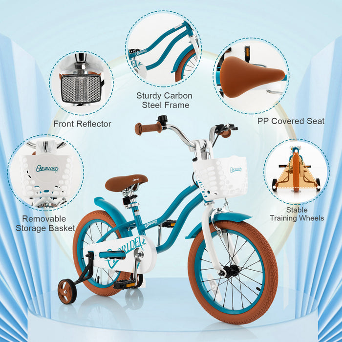 Costway 16\" Kids Bike Toddler Adjustable Bicycle Withtraining Wheel For 4-7 Years Old