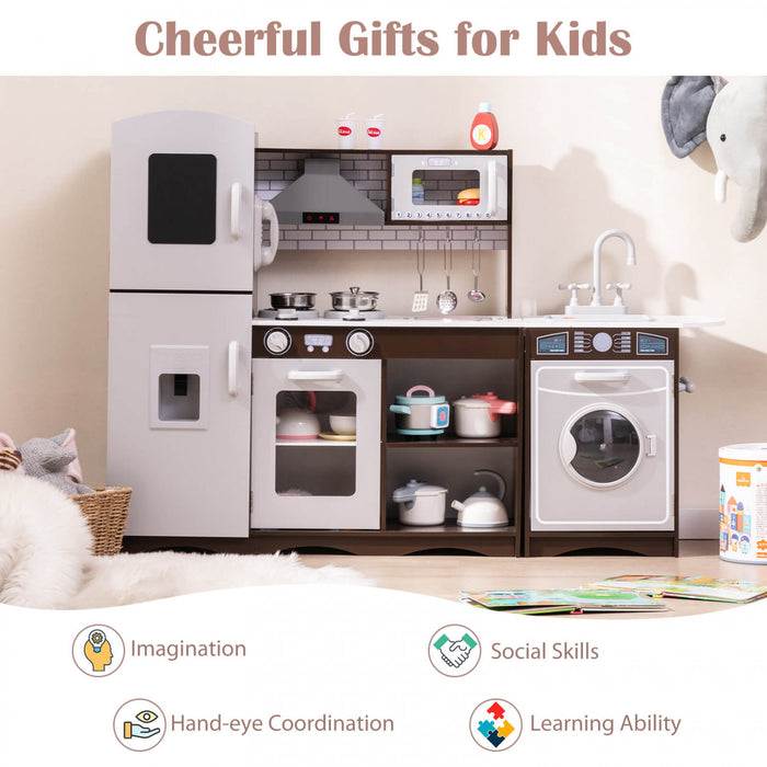 Costway Kids Kitchen Playset With Realistic Lights & Sounds Ice Maker Stoves Sink Oven