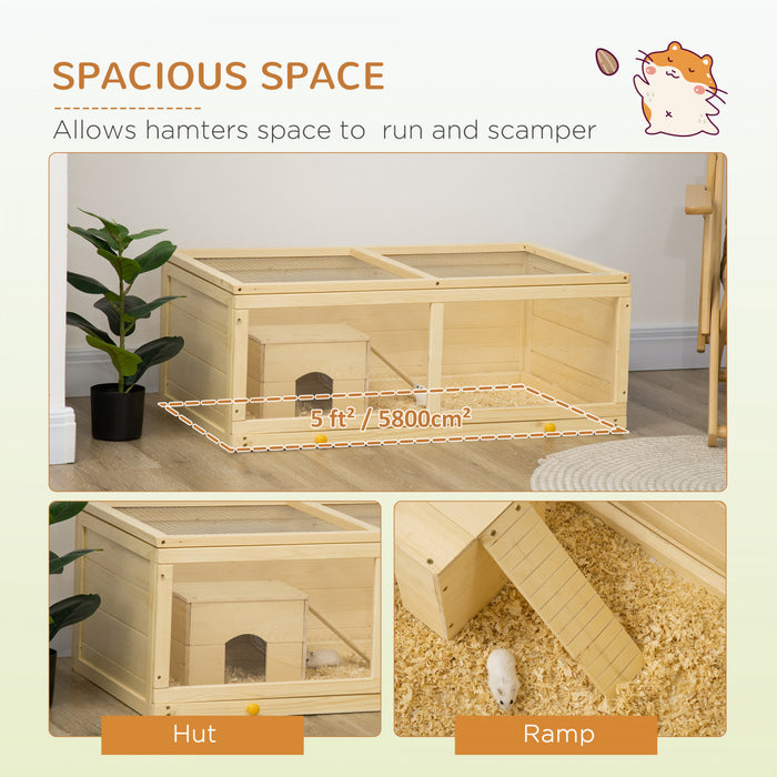 Pawhut Wooden Hamster Cage, Small Animals Kit Hutch, Exercise Play House For Dwarf Hamsters, Gerbils, Chinchillas, Guinea Pigs, Bunnies, With Sliding Tray, Openable Top