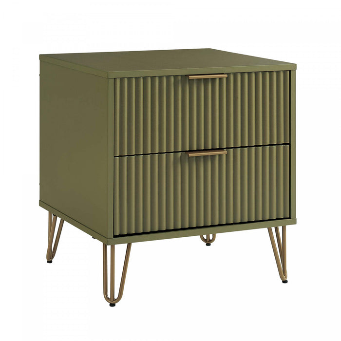 Dumbo Modern 20\" Fluted Nightstand in Olive Green (2-Drawer)