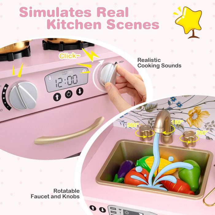 Costway Kid's Pretend Play Kitchen Toddler Kitchen Playset With Blackboard Light Pink