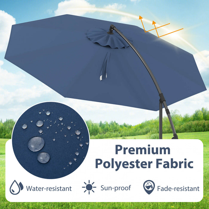 Costway 10 FT Patio Offset Umbrella w/8 Ribs Cross Base Tilt Navy Blue