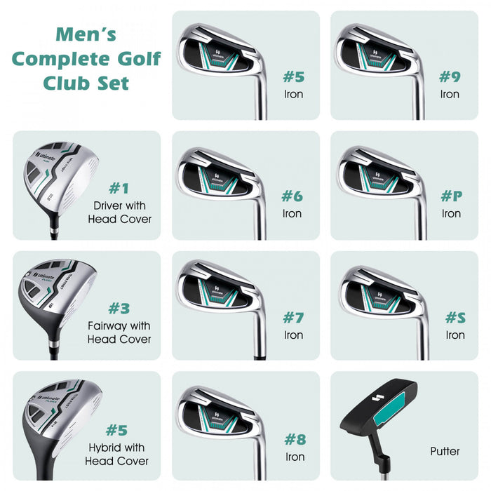 Ultimate Men's Complete Golf Club Set Golf Club Package Set Incl 460cc With Rain Hood Green
