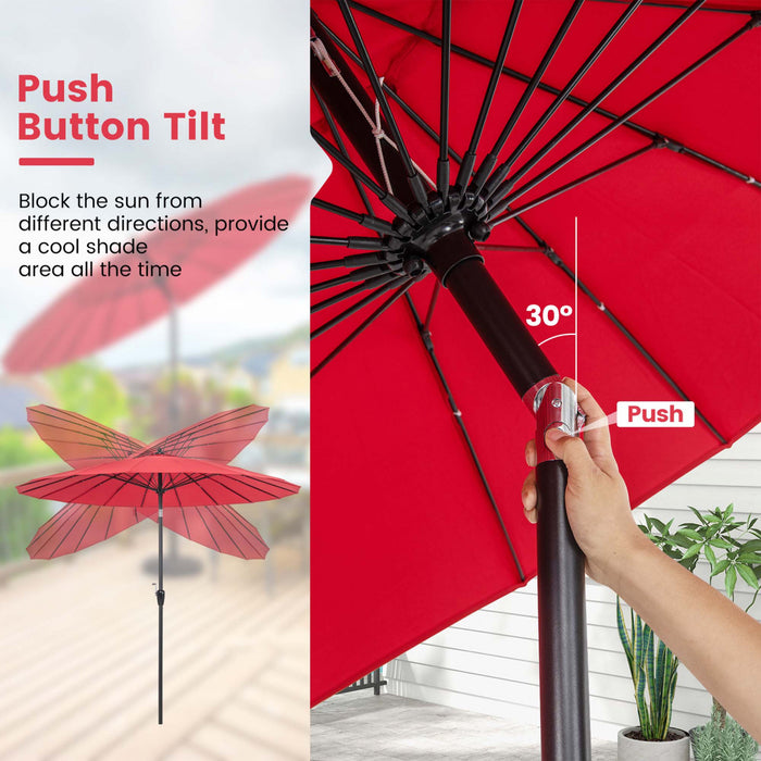 Costway 9 FT Patio Round Market Umbrella with Push Button Tilt, Crank Handle, Vented Top Wine