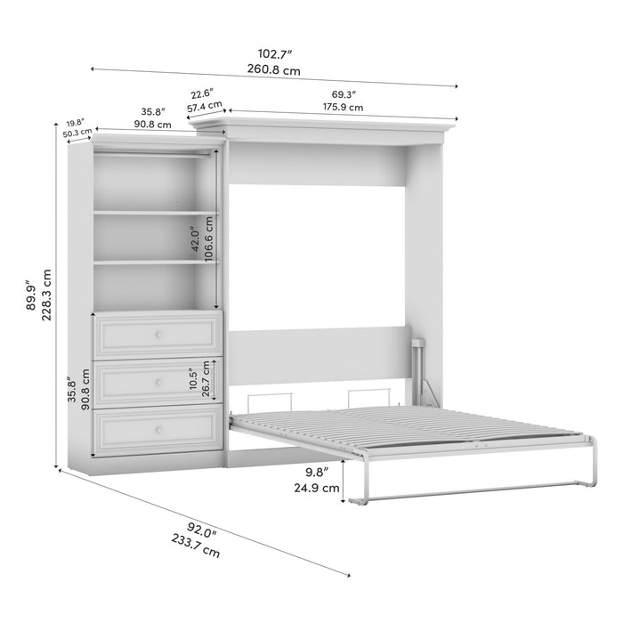 Bestar Versatile Queen Murphy Bed and Closet Organizer with Drawers (103 W) - Platinum Grey