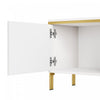 Croma 67 Inch Modern High-Gloss TV Stand with Cable Management and Gold Trim, White | Croma Meuble TV Moderne Haute Brillance 67 po avec Gestion des Cables et Garniture Doree, Blanc
