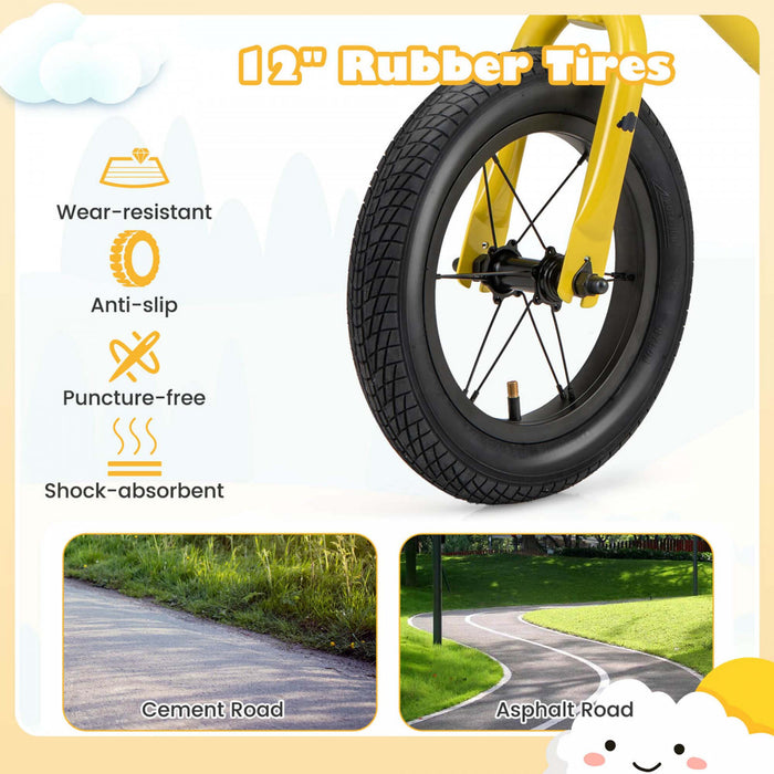 Costway 12 Inch Toddler Balance Bike No Pedal Training Bicycle With Inflatable Rubber Tires Yellow