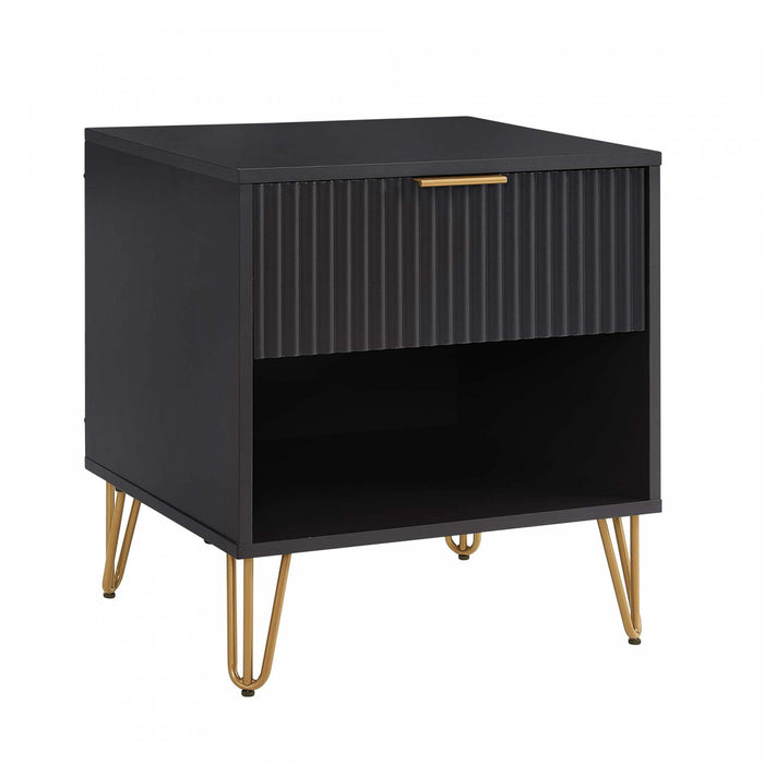 Dumbo Modern 20\" Fluted Nightstand in Black (1-Drawer) - Set of 2