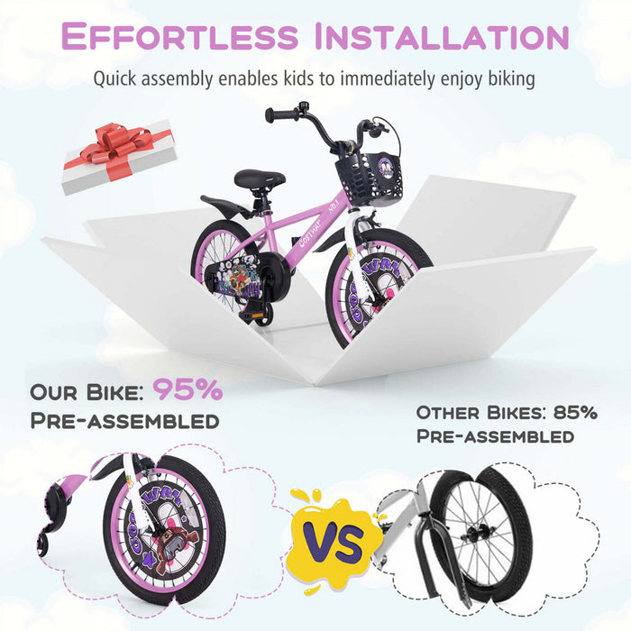 Costway 18\" Kid's Bike For 4-8 With Height-adjustable Handlebar & Saddle Handbrake Purple