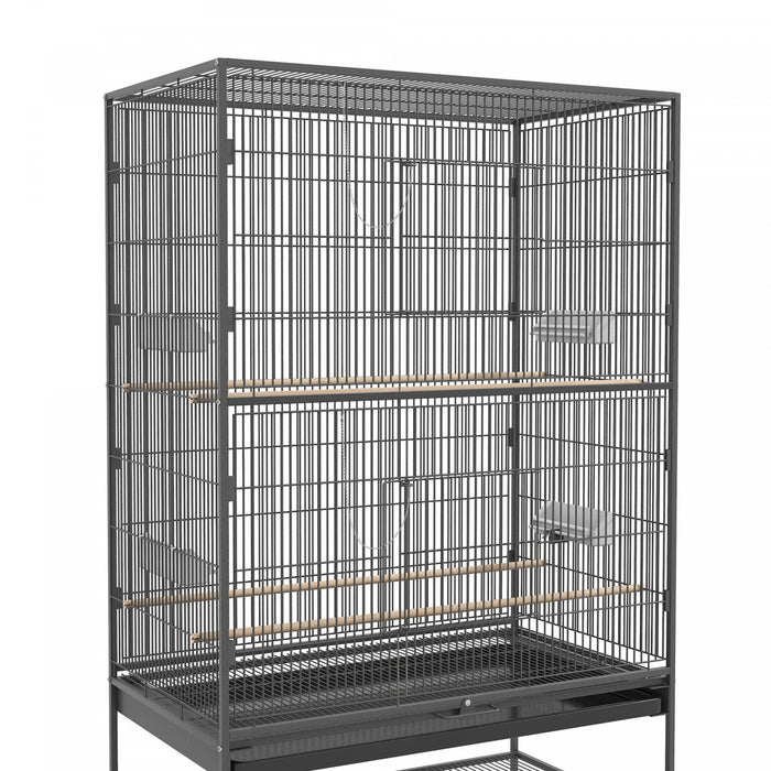 Pawhut 60\" Bird Cage With Stand For Cockatiels Canaries Lovebirds Finches, Budgie Cage With Wheels, Removable Tray, Storage Shelf