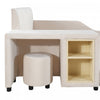 Lily Velvet Upholstered Grounded Bed with Desk and Stool,Full Size,Beige Full Bed  | Lit Lily en velours rembourre avec bureau et tabouret, taille Full, beige