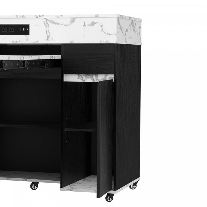 Avery Extendable Dining Table with Rolling Kitchen Island,Black