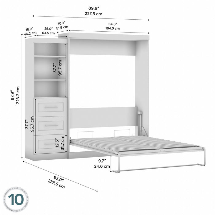 Bestar Pur Queen Murphy Bed and Shelving Unit with Drawers 90-Inch Wall Bed