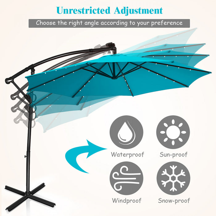 Costway 10FT Patio Offset Umbrella Solar Powered LED 360Degree Rotation Aluminum Turquoise