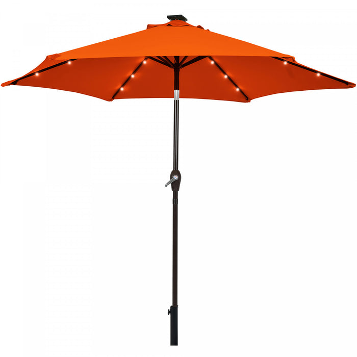 Costway 9' Solar LED Lighted Patio Market Umbrella Tilt Adjustment Crank Lift Orange