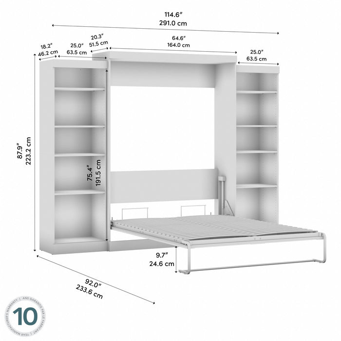 Bestar Pur Queen Murphy Bed and Two Storage Units 115-Inch Wall Bed