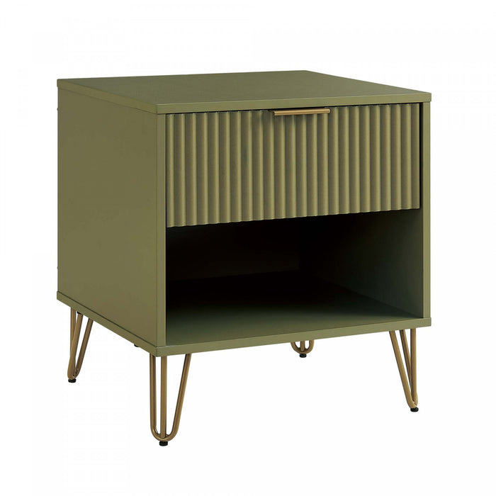 Dumbo Modern 20\" Fluted Nightstand in Olive Green (1-Drawer) - Set of 2