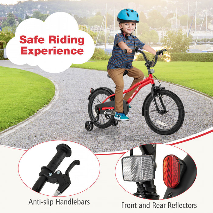Costway 18\" Kids Bike For 4-8 Years Old Boys & Girls With Adjustable Seat Handbrake Reflectors Red