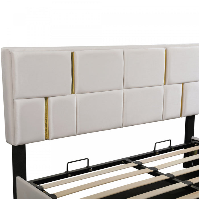 Joyce Upholstered Platform Bed With Hydraulic Storage And Velvet Frame,queen Size,beige Queen Bed