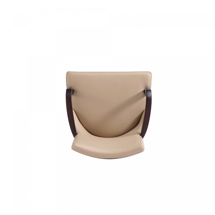 Shubert Modern Wood Vegan Leather and Velvet Armchair in Tan - Set of 2