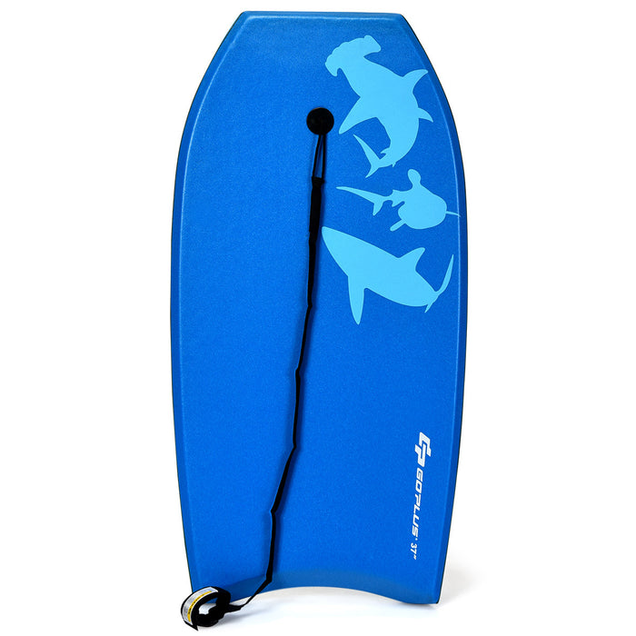 Goplus 37'' Lightweight Super Bodyboard Surfing W/leash Eps Core Boarding Blue Shark