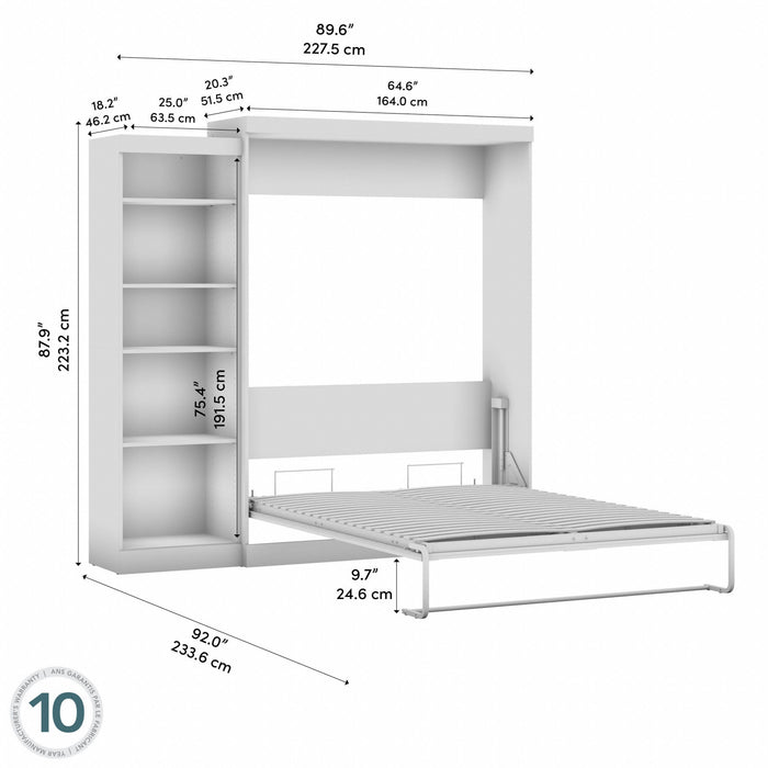 Bestar Pur Queen Murphy Bed with Shelving Unit 90-Inch Wall Bed