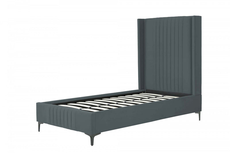 Promenade Mid-Century Modern Upholstered Velvet Twin Bed in Gray
