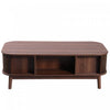Grain 43.5 Inch Rattan Coffee Table with Sliding Doors, Drawers and Solid Wood Legs, Wood | Grain Table Basse en Rotin 43.5 po avec Portes Coulissantes, Tiroirs et Pieds en Bois Massif, Bois