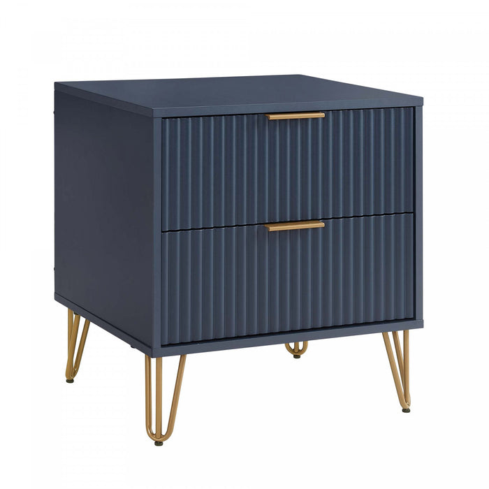 Dumbo Modern 20\" Fluted Nightstand in Midnight Blue (2-Drawer)