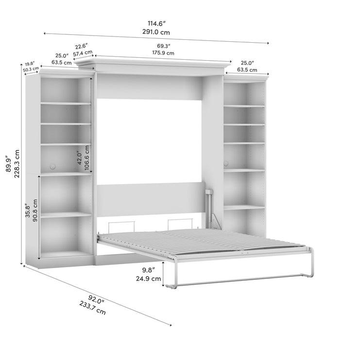 Bestar Versatile Queen Murphy Bed and Two Closet Organizers (115 W) - Linen White Oak