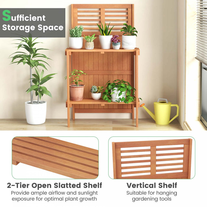 Costway Wood Potting Bench Waterproof Garden Table With 2-tier Open Storage Shelf