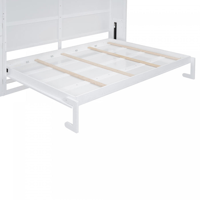 Eileen Space-saving Murphy Wall Bed With Cabinets, Queen Size, White