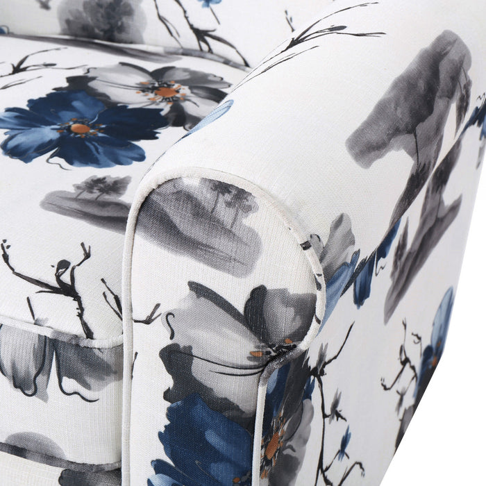 Pansy Floral Fabric Upholstered Accent Chair With Flared Arms And Wooden Legs,flower