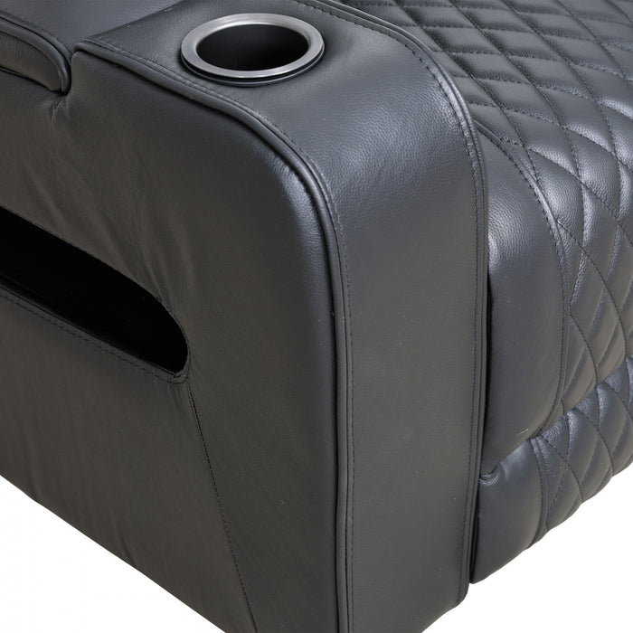 Kingsley 58 in. Leather Match Power Reclining Loveseat with Armrest Storage and USB - Black