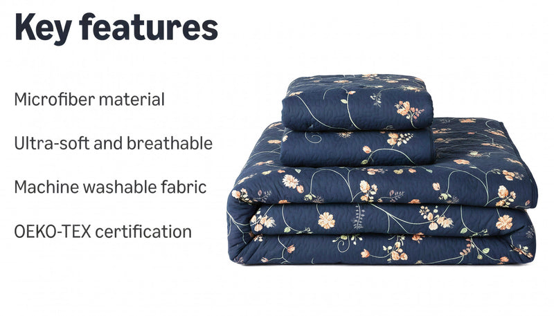 King Size 3-Piece Reversible Floral Quilt Set 