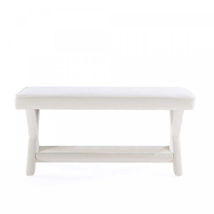 Abigail Mid-Century Modern Upholstered Velvet Accent Bench in Cream