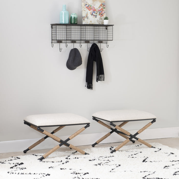Ashburn Campaign Linen-Look Fabric Ottoman - Black