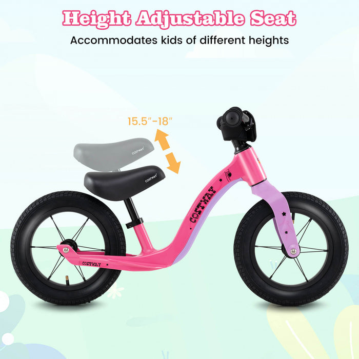 Costway 12 Inch Magnesium Toddler Balance Bike No Pedal Training Toddler Balance Bike Pink