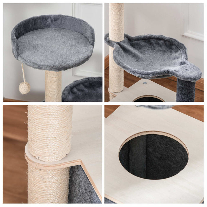 Pawhut Cat Tree, Multi-level Cat Tower With Perch, Scratching Post, Cat Condo, Hammock, Hanging Toy Ball, Cat Furniture For Indoor Cat, Grey