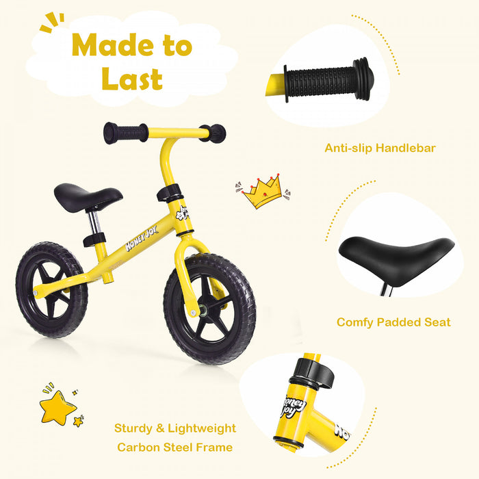 Honeyjoy Kids Balance Bike No Pedal Training Bicycle W/adjustable Handlebar & Seat Yellow