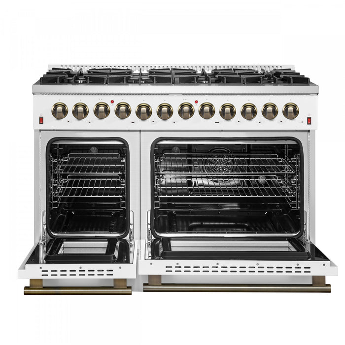 Forno Galiano 48\" White Dual Fual Range, 6.58 cu. ft. double ovens- FFSGS6156-48WHT