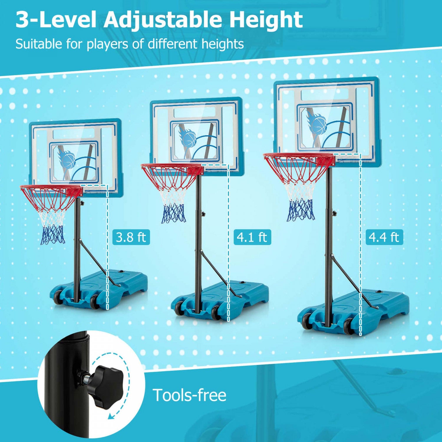 Costway Pool Basketball Hoop 3.8-4.4 Ft Adjustable Poolside