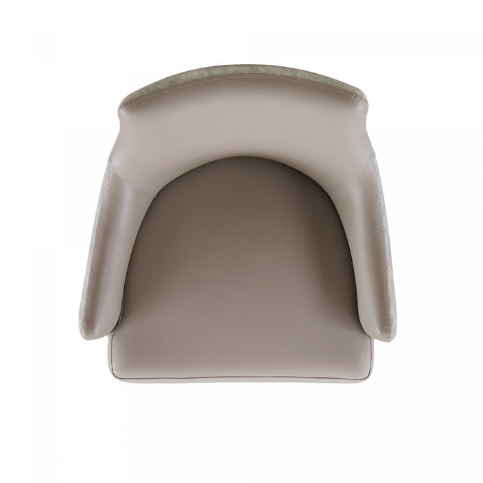 Connie Modern Vegan Leather and Velvet Wood Armchair in Taupe - Set of 2 Dining Chair