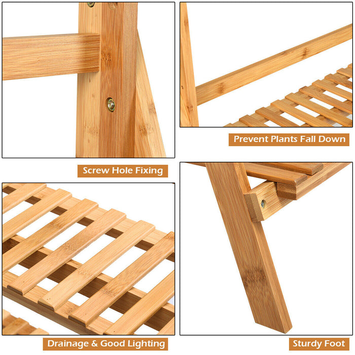 Costway 3 Tier Bamboo Hanging Folding Plant Shelf Stand Flower Pot Display Rack Bookcase