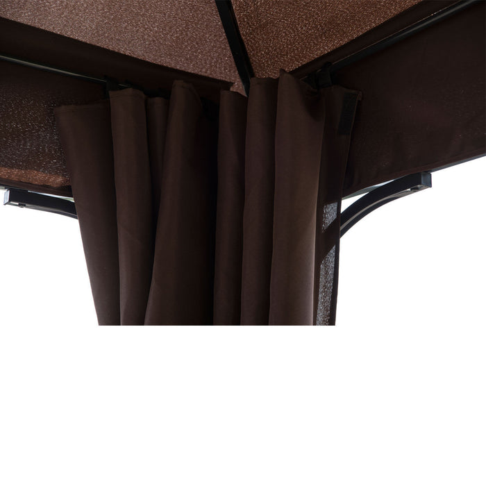 Outsunny 10x10ft Steel Garden Gazebo Patio Canopy Outdoor Event Party Tent Backyard Sun Shelter With Curtain Coffee