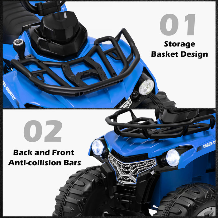 Costway 12v Kids Ride On Atv Electric 4-wheeler Quad 2 Speeds W/ Mp3 & Headlights Blue
