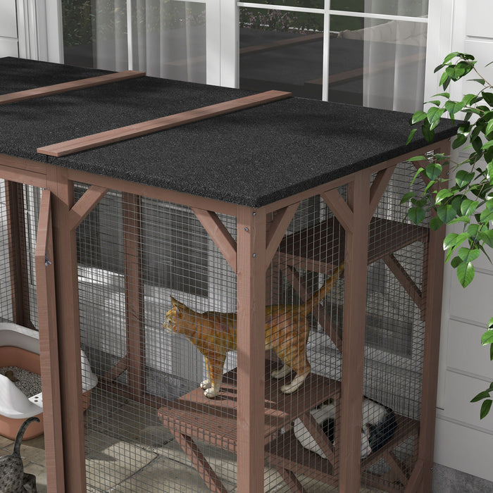 Pawhut Cat Cage Indoor Catio Outdoor Cat Enclosure Pet House Small Animal Hutch For Rabbit, Kitten, Crate Kennel With Waterproof Roof, Multi-level Platforms, Lock, Camel