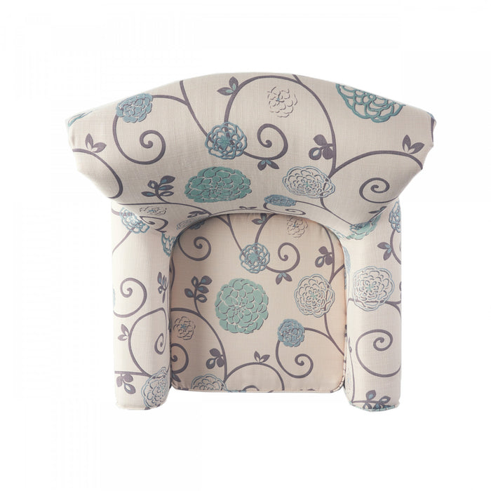 Catherine Linen-look Fabric Accent Chair With Wood Legs - White and Blue